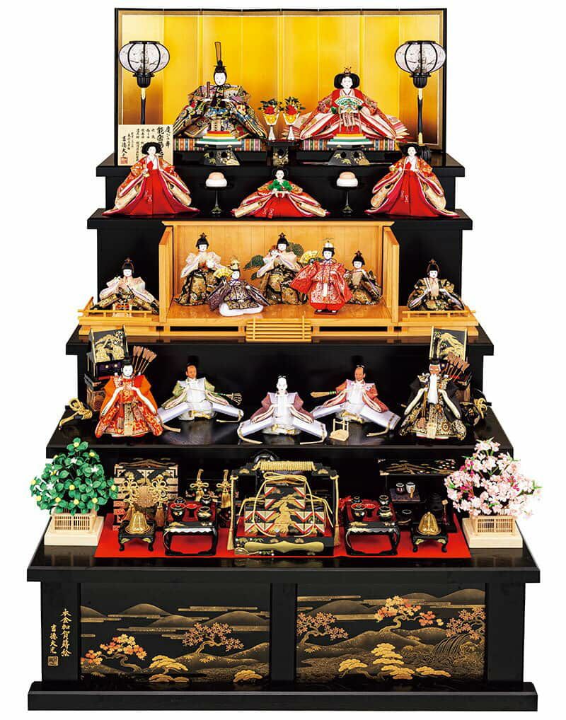 特別価格 吉徳大光 沈金蒔絵の高級台屏風 ひな人形 くわしい