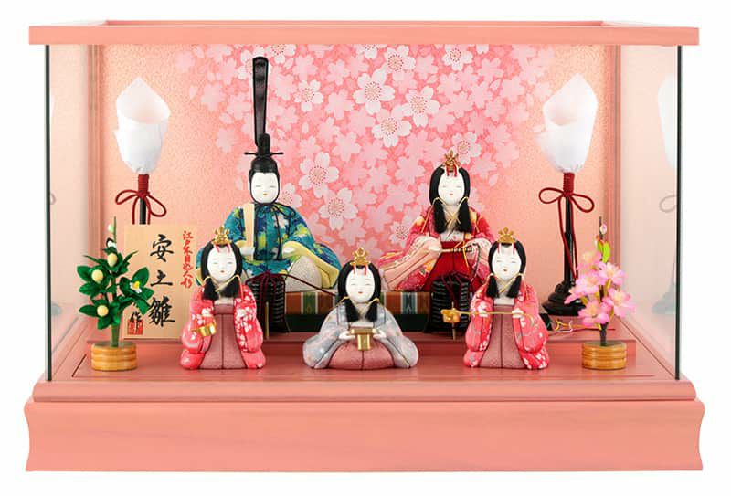 雛人形 コンパクト 一秀 ひな人形 木目込人形飾り ケース飾り 五人飾り
