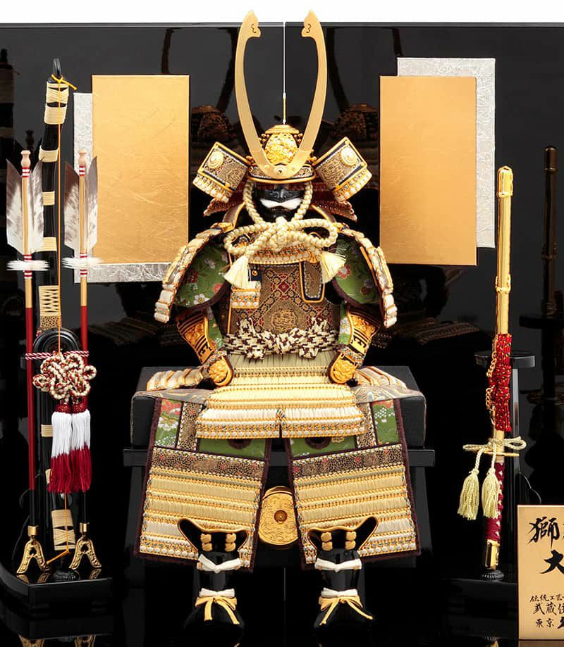 A7人気シール帳 五月人形 久月 鎧平飾り 鎧飾り 利光監製 獅狛之大鎧 正絹萌黄匂縅 7号 金銀二曲屏風 【2024年度新作】 h065-k-29324 D-6Ω 【4063476580】(148500円)