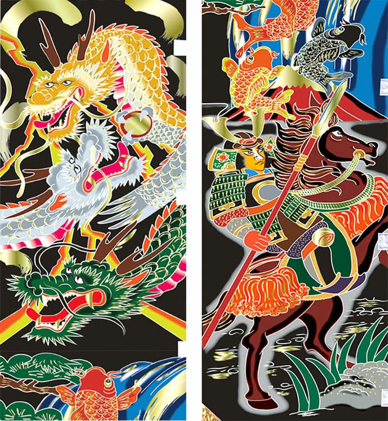 武者絵のぼり 村上鯉 武者幟 庭園用 7.5m 軍龍伝説 アルミ金箔押し 小