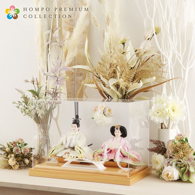 雛人形 コンパクト ひな人形 ケース飾り 親王飾り アクリルフラワー